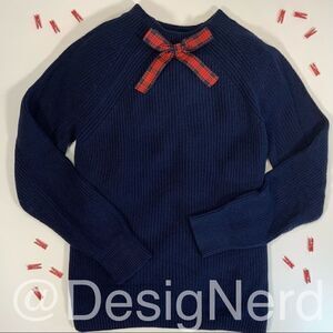 J.CREW GAYLE BOW TIE NECK WOOL BLEND SWEATER IN NAVY TARTAN PLAID BOW TIE SIZE S